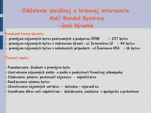 Oddelenie socilnej a krzovej intervencie Ms Bansk Bystrica