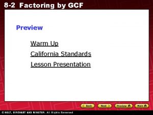 8 2 Factoring by GCF Preview Warm Up