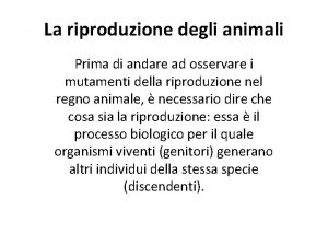 La riproduzione degli animali Prima di andare ad