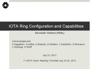 IOTA Ring Configuration and Capabilities Alexander Valishev FNAL