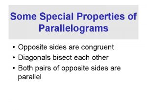 Some Special Properties of Parallelograms Opposite sides are