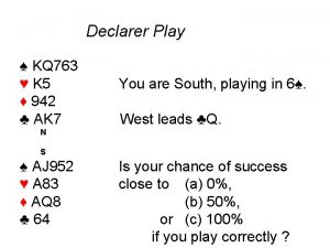 Declarer Play KQ 763 K 5 942 AK