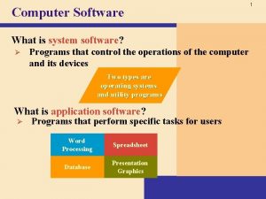 Computer Software What is system software Programs that