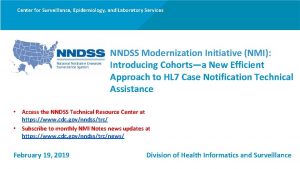 Center for Surveillance Epidemiology and Laboratory Services NNDSS