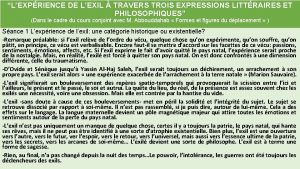 LEXPRIENCE DE LEXIL TRAVERS TROIS EXPRESSIONS LITTRAIRES ET