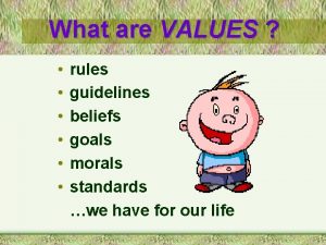 What are VALUES rules guidelines beliefs goals morals