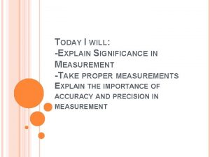 TODAY I WILL EXPLAIN SIGNIFICANCE IN MEASUREMENT TAKE