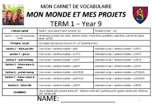 MON CARNET DE VOCABULAIRE MONDE ET MES PROJETS