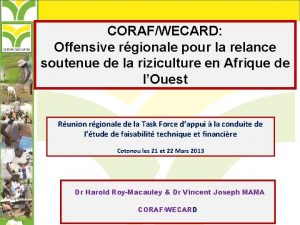 CORAFWECARD Offensive rgionale pour la relance soutenue de