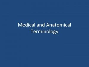 Medical and Anatomical Terminology Anatomical Position When a