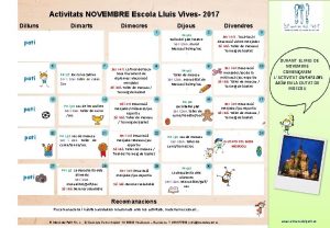 Activitats NOVEMBRE Escola Lluis Vives 2017 Dilluns Dimarts