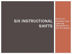 SIX INSTRUCTIONAL SHIFTS NYS P12 Common Core Learning