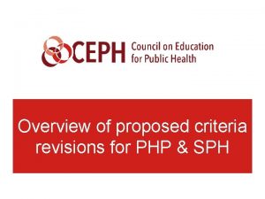 Overview of proposed criteria revisions for PHP SPH