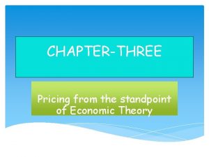 CHAPTERTHREE Pricing from the standpoint of Economic Theory