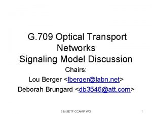 G 709 Optical Transport Networks Signaling Model Discussion