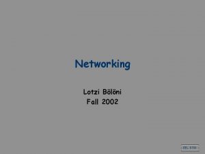 Networking Lotzi Blni Fall 2002 EEL 5708 Acknowledgements