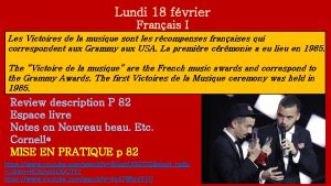 Lundi 18 fvrier Franais I Les Victoires de