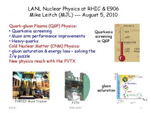 LANL Nuclear Physics at RHIC E 906 Mike