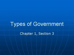 Types of Government Chapter 1 Section 3 Government