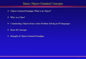 Basic ObjectOriented Concepts ObjectOriented Paradigm What is an