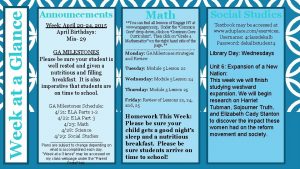 Week at a Glance Announcements Week April 20