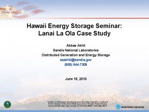 Hawaii Energy Storage Seminar Lanai La Ola Case