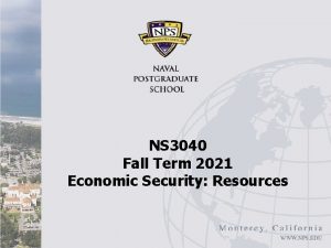 NS 3040 Fall Term 2021 Economic Security Resources