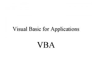 Visual Basic for Applications VBA Aplicao de Macros