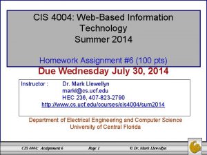 CIS 4004 WebBased Information Technology Summer 2014 Homework