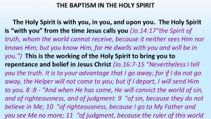 THE BAPTISM IN THE HOLY SPIRIT The Holy