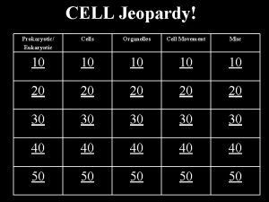 CELL Jeopardy Prokaryotic Eukaryotic Cells Organelles Cell Movement