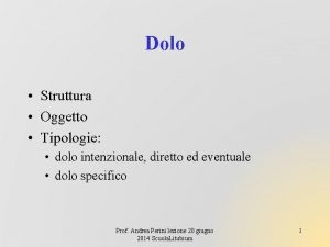 Dolo Struttura Oggetto Tipologie dolo intenzionale diretto ed