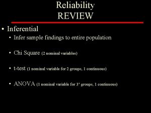 Reliability REVIEW Inferential Infer sample findings to entire