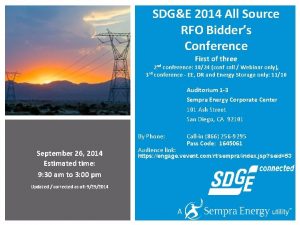 SDGE 2014 All Source RFO Bidders Conference First