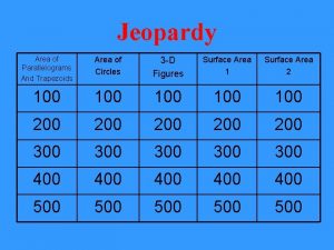 Jeopardy Area of Parallelograms And Trapezoids Area of