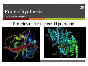 Protein Synthesis Its All About Proteins make the