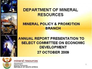 DEPARTMENT OF MINERAL RESOURCES MINERAL POLICY PROMOTION BRANCH