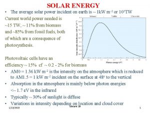 SOLAR ENERGY The average solar power incident on