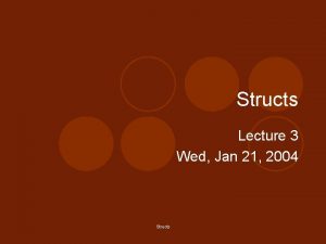 Structs Lecture 3 Wed Jan 21 2004 Structs