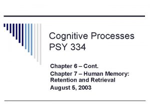 Cognitive Processes PSY 334 Chapter 6 Cont Chapter