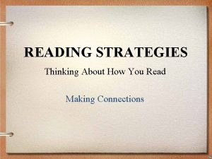 READING STRATEGIES Thinking About How You Read Making