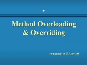 Method Overloading Overriding Presented by S Aravind Overloading
