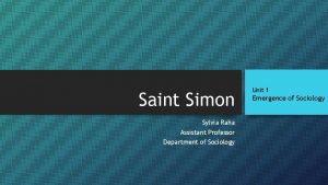 Saint Simon Sylvia Raha Assistant Professor Department of