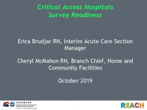 Critical Access Hospitals Survey Readiness Erica Brudjar RN