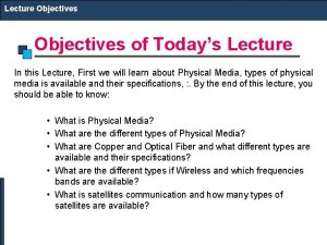 Lecture Objectives of Todays Lecture In this Lecture
