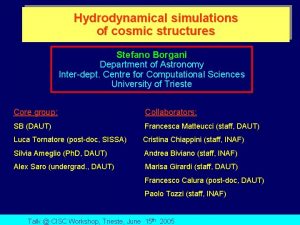 Hydrodynamical simulations of cosmic structures Stefano Borgani Department