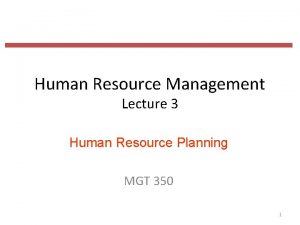 Human Resource Management Lecture 3 Human Resource Planning