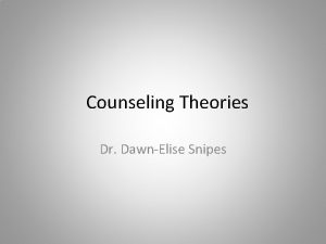 Counseling Theories Dr DawnElise Snipes Overview Counseling Theories