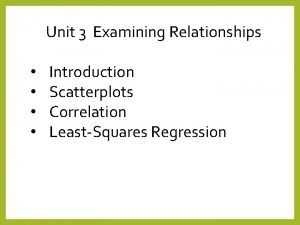 Unit 3 Examining Relationships Introduction Scatterplots Correlation LeastSquares