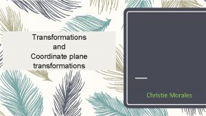 Transformations and Coordinate plane transformations Christie Morales TEKS